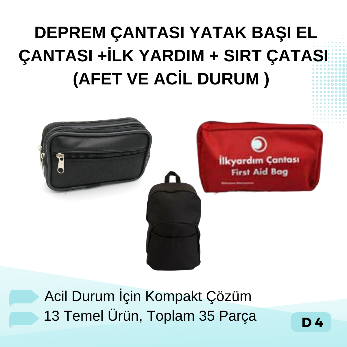 YATAK BAŞI EL Çantası + İlk Yardım Set + Sırt Çantası